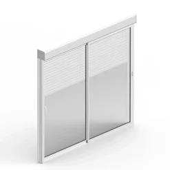 Baie Vitrée Coulissante<Baie coulissante en aluminium blanc avec volet roulant électrique intégré motorisation Somfy l.240 x H.200 cm Uw=2