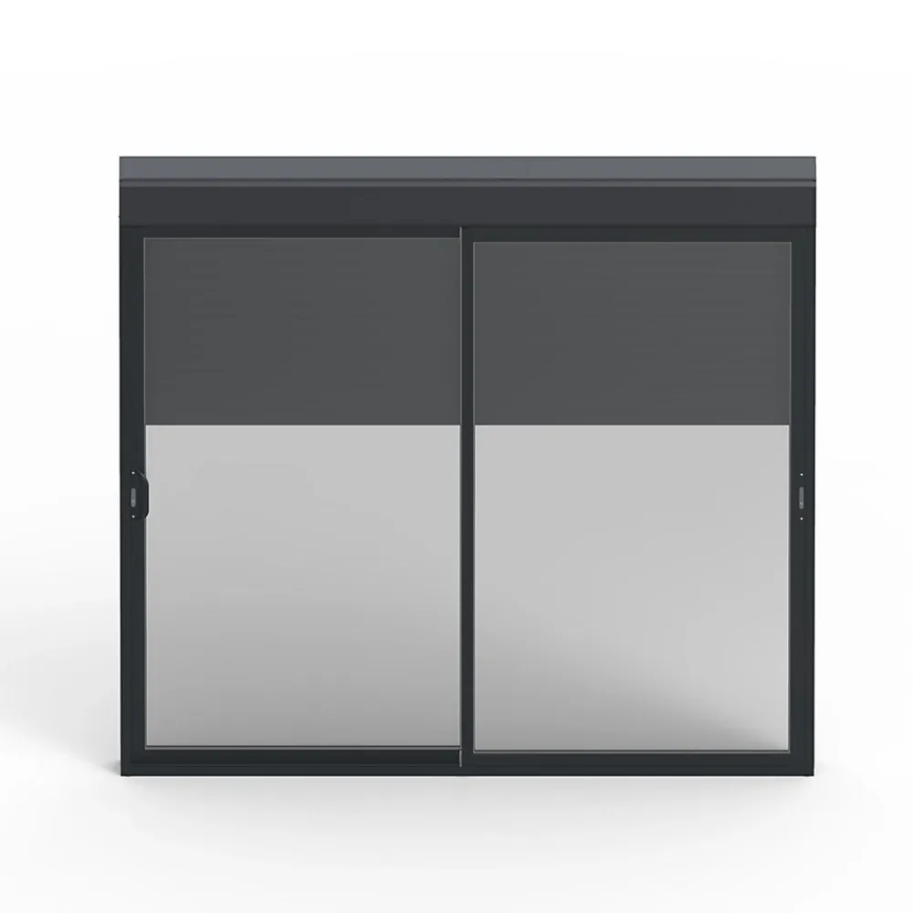 Baie Vitrée Coulissante<Baie coulissante en aluminium gris avec volet roulant filaire l.240 x H.215 cm Uw=2