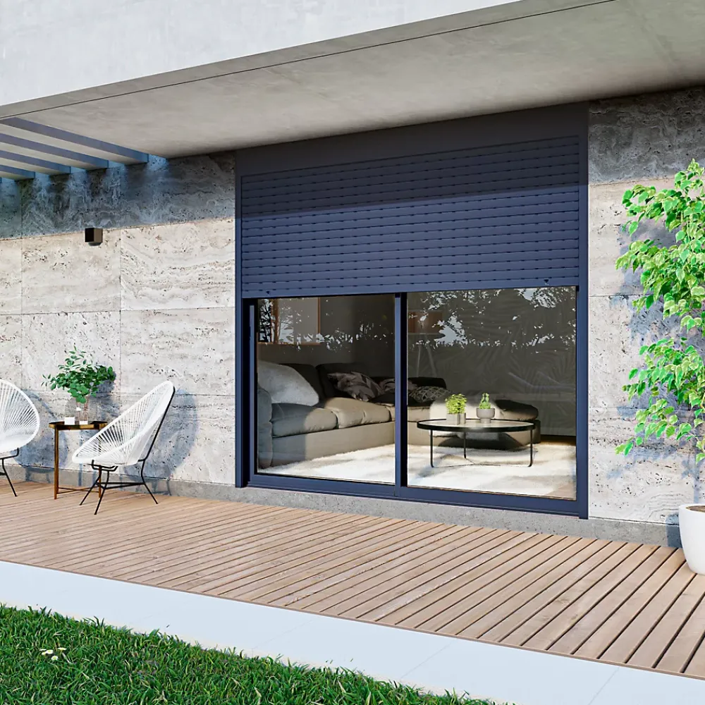 Baie Vitrée Coulissante<Baie coulissante en aluminium gris avec volet roulant filaire l.240 x H.215 cm Uw=2