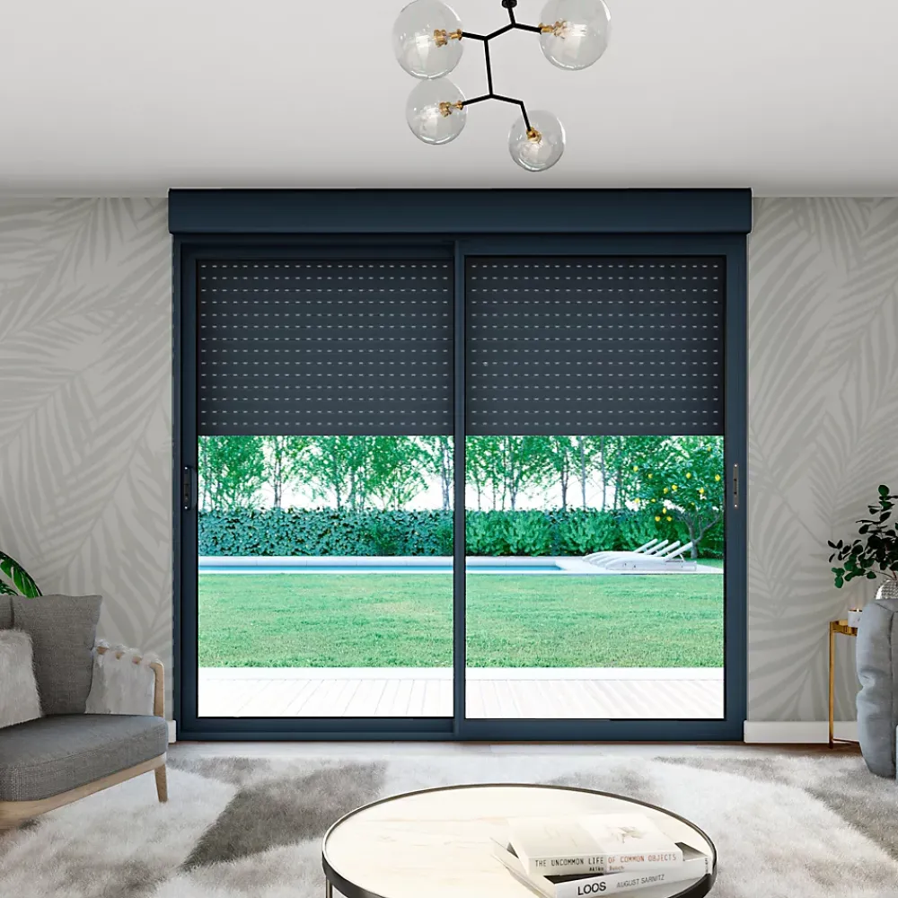 Baie Vitrée Coulissante<Baie coulissante en aluminium gris avec volet roulant filaire l.240 x H.215 cm Uw=2