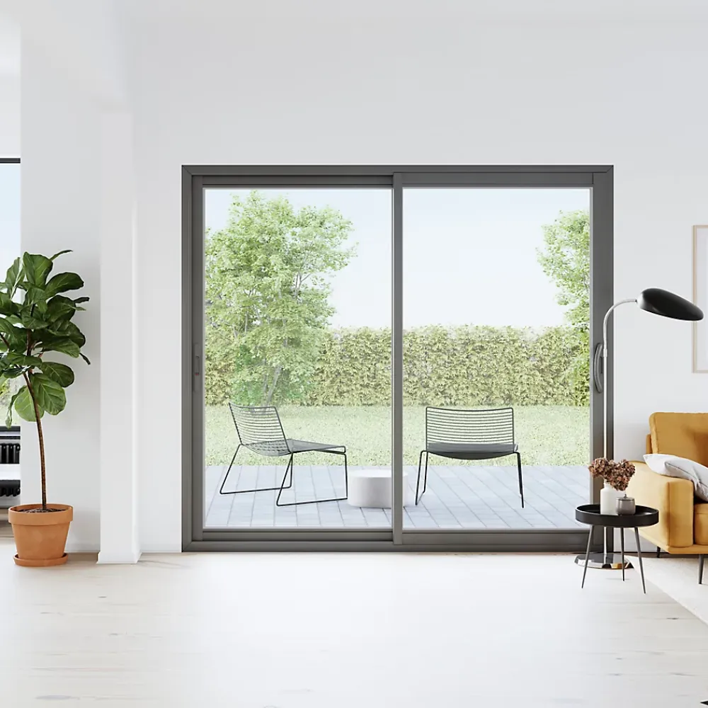 GoodHome Baie vitrée coulissante alu gris - l.240 x h.215 cm - Uw 1,7- Baie Vitrée Coulissante