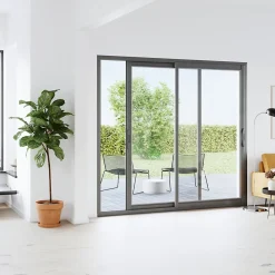 GoodHome Baie vitrée coulissante alu gris - l.240 x h.215 cm - Uw 1,7- Baie Vitrée Coulissante