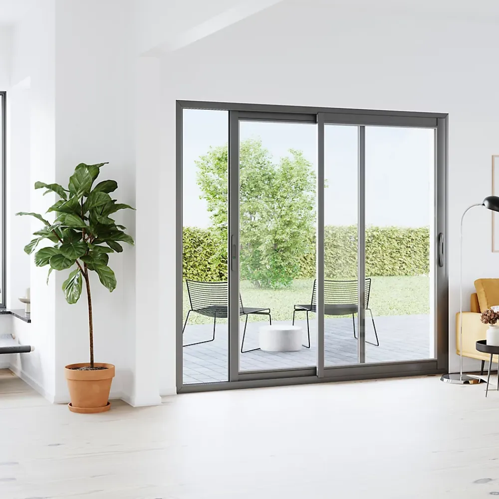 GoodHome Baie vitrée coulissante alu gris - l.240 x h.215 cm - Uw 1,7- Baie Vitrée Coulissante