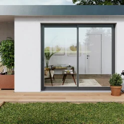 GoodHome Baie vitrée coulissante alu gris - l.240 x h.215 cm - Uw 1,7- Baie Vitrée Coulissante