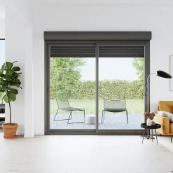 GoodHome Baie Vitrée Coulissante<Baie vitrée coulissante alu + volet roulant électrique gris - l.180 x h.215 cm - Uw 1,7