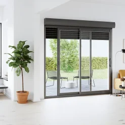 GoodHome Baie Vitrée Coulissante<Baie vitrée coulissante alu + volet roulant électrique gris - l.180 x h.215 cm - Uw 1,7