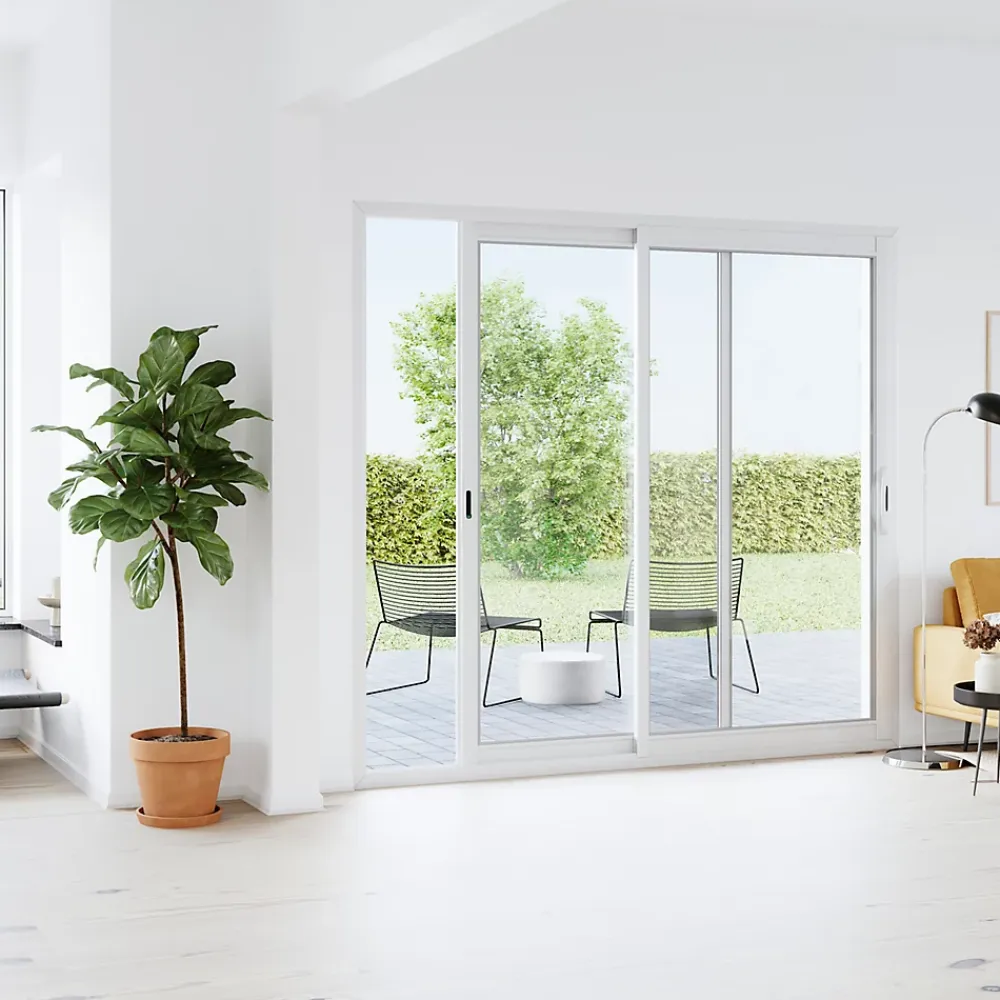 GoodHome Baie vitrée coulissante alu + volet roulant électrique blanc - l.180 x h.215 cm - Uw 1,7- Baie Vitrée Coulissante