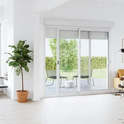 GoodHome Baie vitrée coulissante alu + volet roulant électrique blanc - l.180 x h.215 cm - Uw 1,7- Baie Vitrée Coulissante