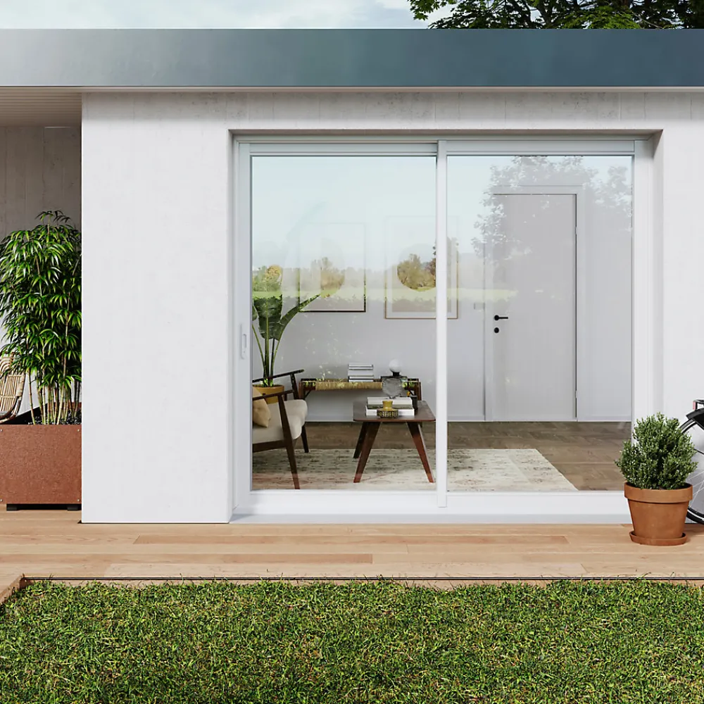 GoodHome Baie vitrée coulissante alu + volet roulant motorisé blanc - l.240 x h.200 cm - Uw 1,7- Baie Vitrée Coulissante