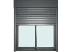 GoodHome Baie Vitrée Coulissante<Baie vitrée coulissante alu + volet roulant motorisé gris - l.240 x h.215 cm - Uw 1,7