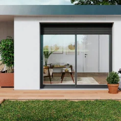 GoodHome Baie Vitrée Coulissante<Baie vitrée coulissante alu + volet roulant motorisé gris - l.240 x h.215 cm - Uw 1,7