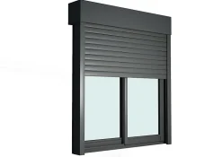 GoodHome Baie vitrée coulissante alu + volet roulant motorisé gris - l.180 x h.215 cm - Uw 1,7- Baie Vitrée Coulissante