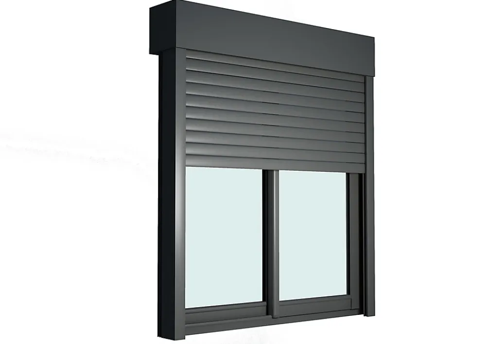 GoodHome Baie vitrée coulissante alu + volet roulant motorisé gris - l.180 x h.215 cm - Uw 1,7- Baie Vitrée Coulissante