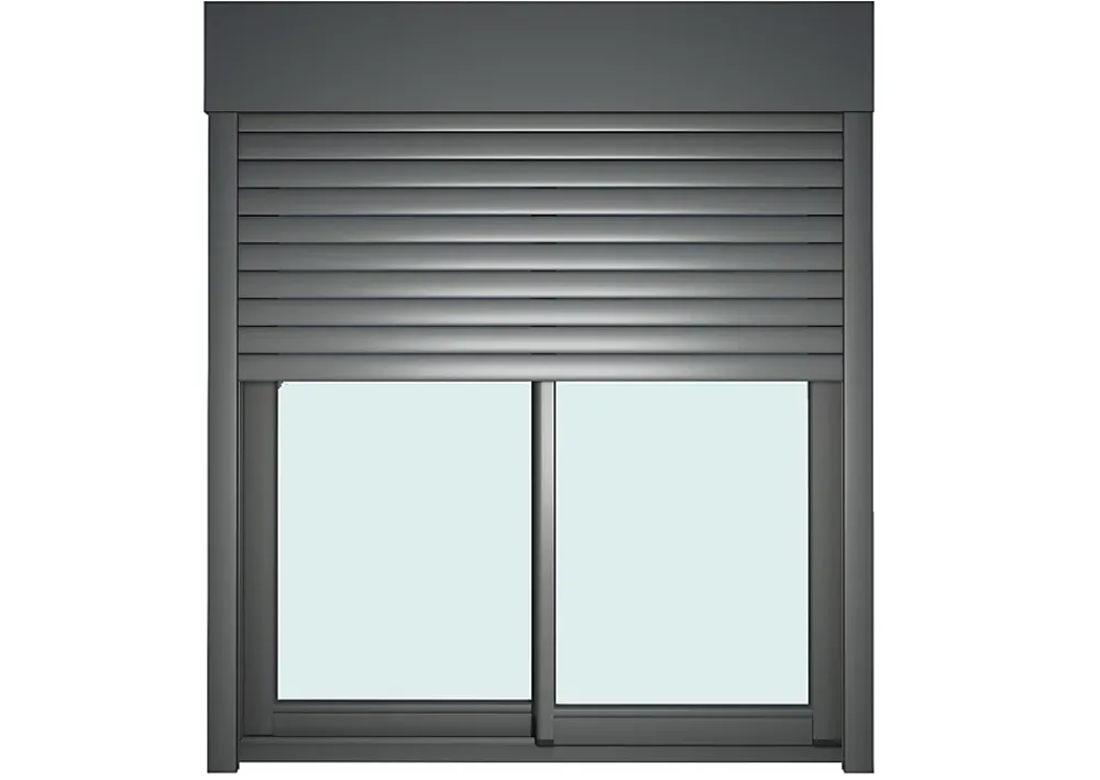 GoodHome Baie vitrée coulissante alu + volet roulant motorisé gris - l.240 x h.200 cm - Uw 1,7- Baie Vitrée Coulissante
