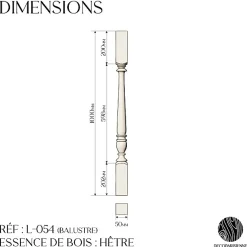 Decoparisienne Balustre Garde-corps Bois de Hêtre - 1000x50mm- Garde-Corps, Balustrade