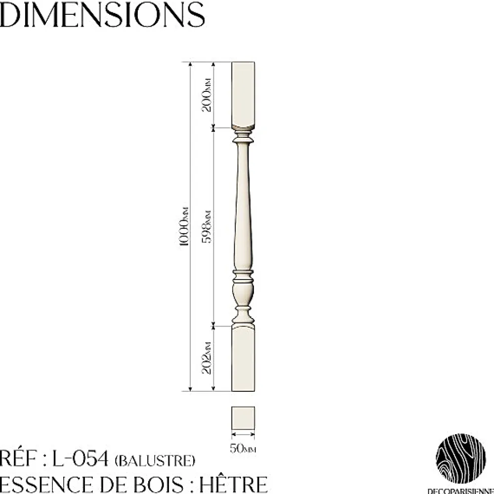 Decoparisienne Balustre Garde-corps Bois de Hêtre - 1000x50mm- Garde-Corps, Balustrade