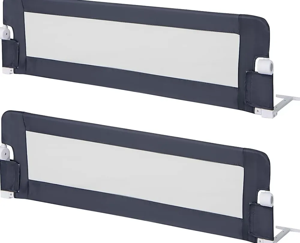 Giantex Barrière De Sécurité<Barriere de Lit Pliable et Portable avec Cadre en Metal,en Forme de T, avec Mecanisme a Double Bouton (Gris, 150 x 40 x 42 CM)
