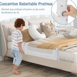 Giantex Barrière De Sécurité<Barriere de Lit Pliable et Portable avec Cadre en Metal , en Forme de T, avec Mecanisme a Double Bouton (Blanc, 120 x 40 x 42 CM)