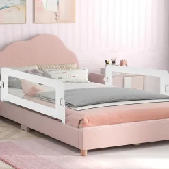 Giantex Barrière De Sécurité<Barriere de Lit Pliable et Portable avec Cadre en Metal , en Forme de T, avec Mecanisme a Double Bouton (Blanc, 120 x 40 x 42 CM)