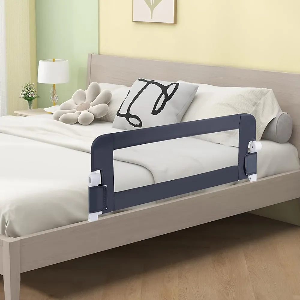 Giantex Barrière De Sécurité<Barriere de Lit Pliable et Portable avec Cadre en Metal, en Forme de T, avec Mecanisme a Double Bouton (Gris, 120 x 40 x 42 CM)