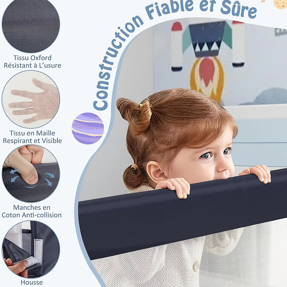 Giantex Barrière De Sécurité<Barriere de Lit Pliable et Portable avec Cadre en Metal, en Forme de T, avec Mecanisme a Double Bouton (Gris, 120 x 40 x 42 CM)
