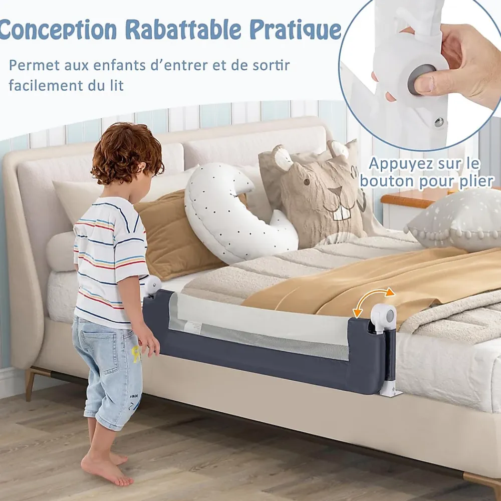 Giantex Barrière De Sécurité<Barriere de Lit Pliable et Portable avec Cadre en Metal, en Forme de T, avec Mecanisme a Double Bouton (Gris, 120 x 40 x 42 CM)