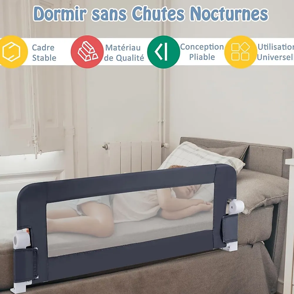 Giantex Barrière De Sécurité<Barriere de Lit Pliable et Portable avec Cadre en Metal, en Forme de T, avec Mecanisme a Double Bouton (Gris, 120 x 40 x 42 CM)
