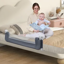Giantex Barrière De Sécurité<Barriere de Lit Pliable et Portable avec Cadre en Metal, en Forme de T, avec Mecanisme a Double Bouton (Gris, 120 x 40 x 42 CM)