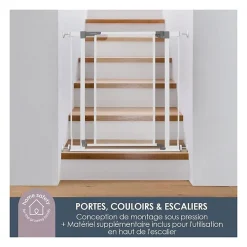 Dreambaby Barriere de sécurité a panneau transparent - - Fonction maintien en position ouverte- Bas anti-chute - Blanc- Barrière De Sécurité