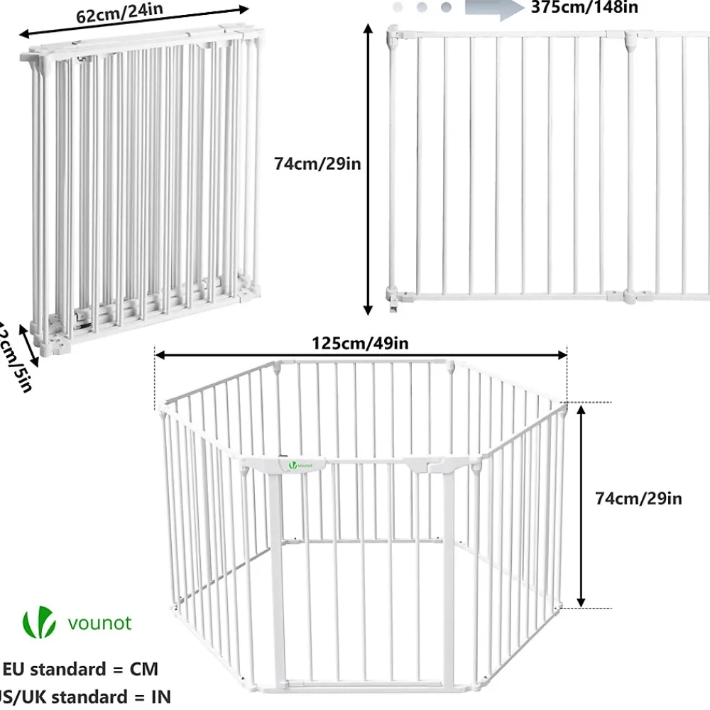 Vounot Barriere de securite cheminee pliable 3.75M 6 panneaux blanc- Barrière De Sécurité