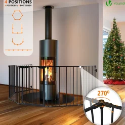 Vounot Barriere de securite cheminee pliable 3.75M 6 panneaux noir- Barrière De Sécurité