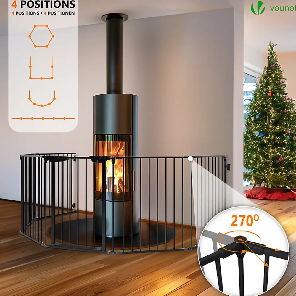 Vounot Barriere de securite cheminee pliable 3.75M 6 panneaux noir- Barrière De Sécurité