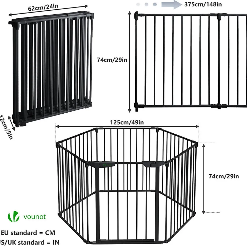 Vounot Barriere de securite cheminee pliable 3.75M 6 panneaux noir- Barrière De Sécurité