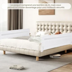 Giantex Barriere de Securite Enfant 120 cm, Barrière de Lit Bébé Rabattable avec Cadre en Métal, Housse Amovible, Blanc- Barrière De Sécurité