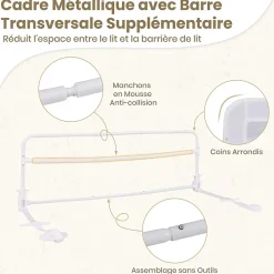 Giantex Barriere de Securite Enfant 120 cm, Barrière de Lit Bébé Rabattable avec Cadre en Métal, Housse Amovible, Blanc- Barrière De Sécurité