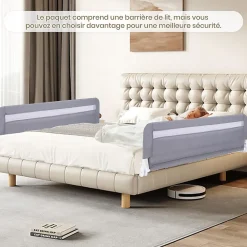 Giantex Barrière De Sécurité<Barriere de Securite Enfant 120 cm, Barrière de Lit Bébé Rabattable avec Cadre en Métal, Housse Amovible, Gris
