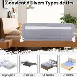Giantex Barrière De Sécurité<Barriere de Securite Enfant 120 cm, Barrière de Lit Bébé Rabattable avec Cadre en Métal, Housse Amovible, Gris