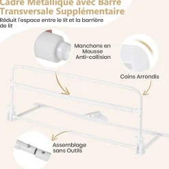 Giantex Barriere de Securite Enfant 100 cm, Barrière de Lit Bébé Rabattable avec Cadre en Métal, Housse Amovible, Gris- Barrière De Sécurité