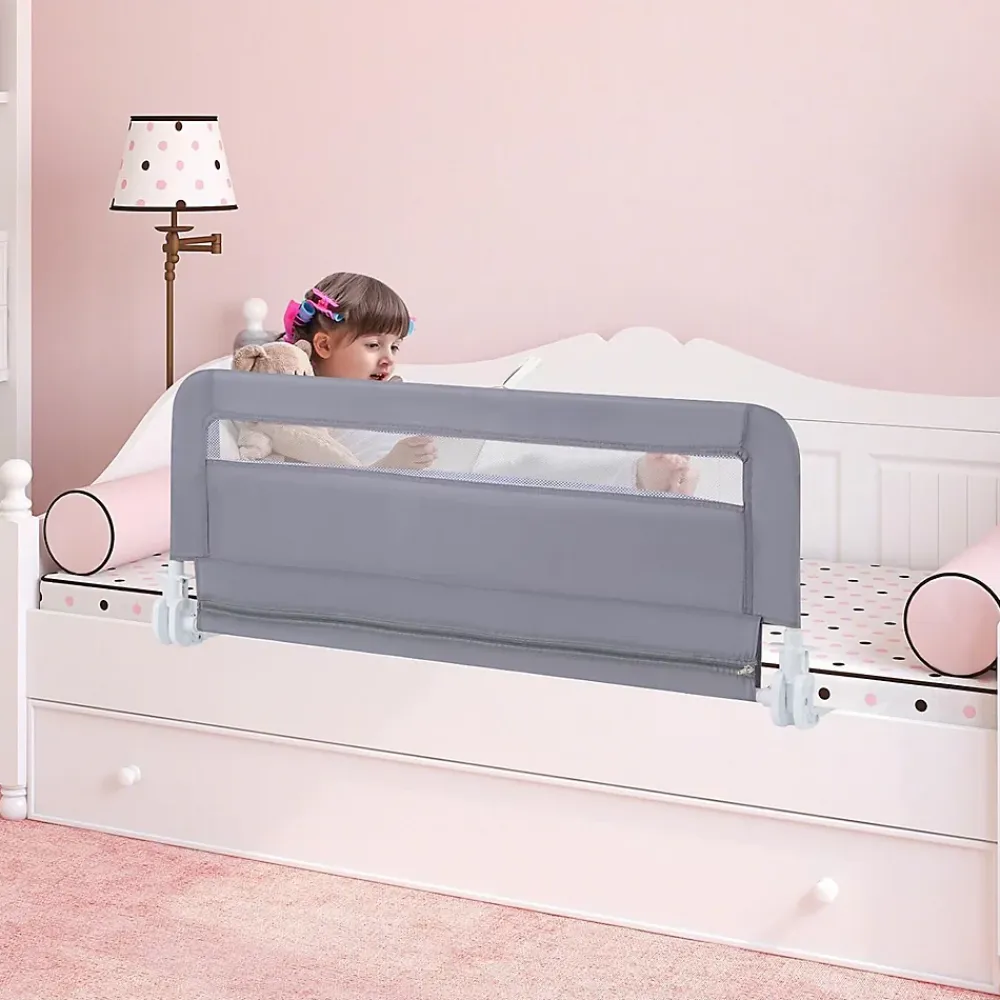 Giantex Barriere de Securite Enfant 100 cm, Barrière de Lit Bébé Rabattable avec Cadre en Métal, Housse Amovible, Gris- Barrière De Sécurité