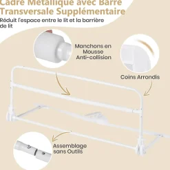 Giantex Barriere de Securite Enfant 100 cm, Barrière de Lit Bébé Rabattable avec Cadre en Métal, Housse Amovible, Gris- Barrière De Sécurité