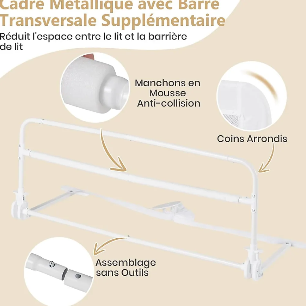 Giantex Barriere de Securite Enfant 100 cm, Barrière de Lit Bébé Rabattable avec Cadre en Métal, Housse Amovible, Gris- Barrière De Sécurité