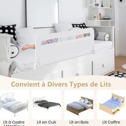 Giantex Barriere de Securite Enfant 100 cm, Barrière de Lit Bébé Rabattable avec Cadre en Métal, Housse Amovible, Gris- Barrière De Sécurité