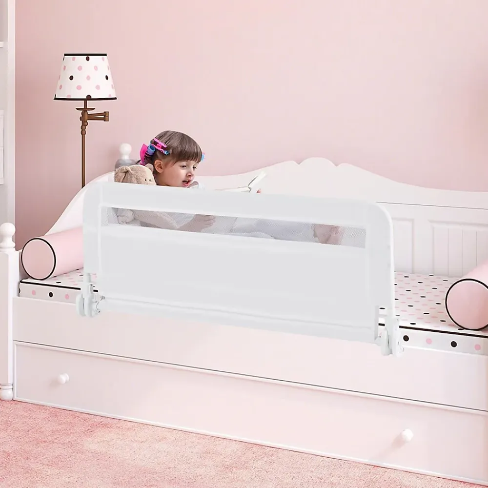 Giantex Barriere de Securite Enfant 100 cm, Barrière de Lit Bébé Rabattable avec Cadre en Métal, Housse Amovible, Gris- Barrière De Sécurité