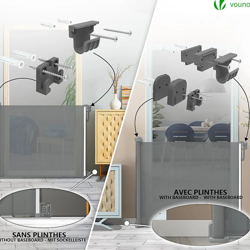 Vounot Barriere de securite retractable 180cm gris- Barrière De Sécurité