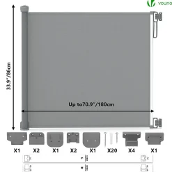 Vounot Barriere de securite retractable 180cm gris- Barrière De Sécurité