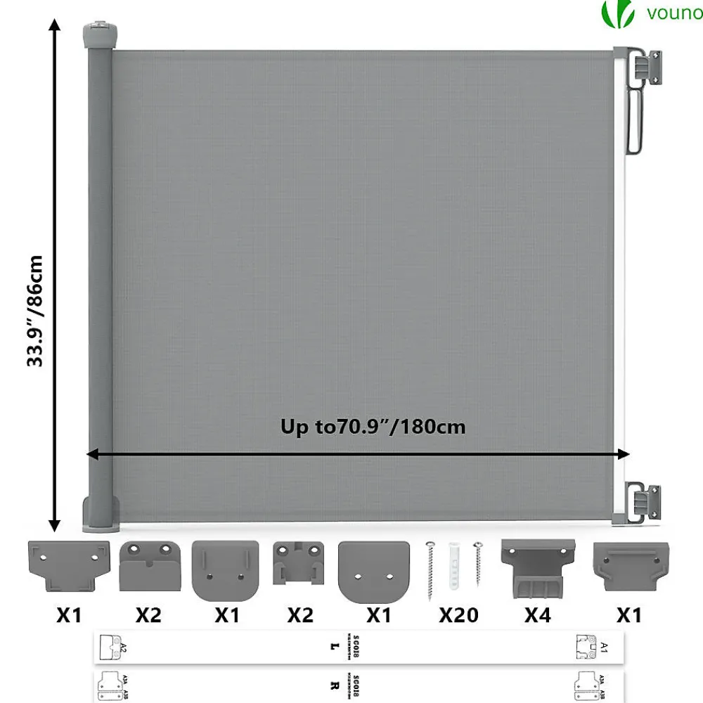 Vounot Barriere de securite retractable 180cm gris- Barrière De Sécurité