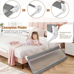 Giantex Barrière De Sécurité<Barrière de Lit pour Bébé Garde Corps de lit Système de Sécurité Ancrage Renforcé Gris
