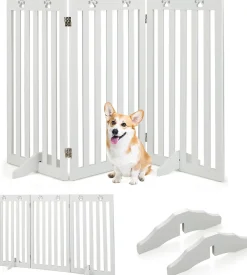 Giantex Barrière De Sécurité<Barrière de Protection pour Chien Pliable Grille de Sécurité Pivotante par Charnière Barrière de Sécurité pour Animaux Blanc