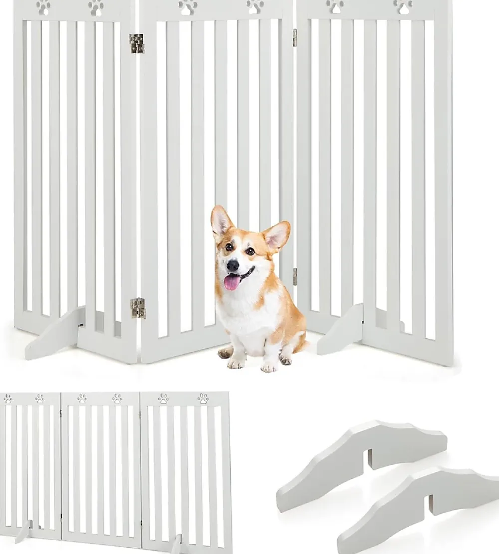 Giantex Barrière De Sécurité<Barrière de Protection pour Chien Pliable Grille de Sécurité Pivotante par Charnière Barrière de Sécurité pour Animaux Blanc