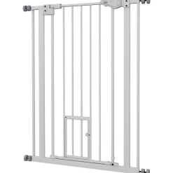 PawHut Barrière de sécurité animaux réglable L.74-80 cm porte double verrouillage petite porte sans perçage- Barrière De Sécurité